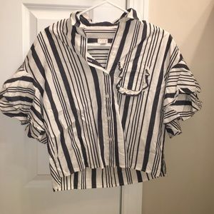 grey and white stripes t-shirt